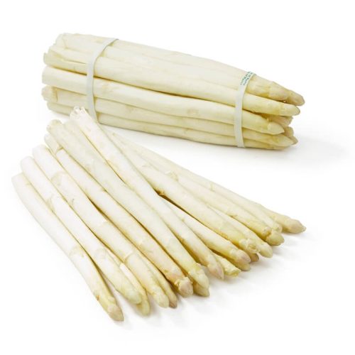 Fresh white asparagus spears on white background