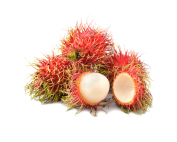 Fresh rambutan and white rambutan side by side.