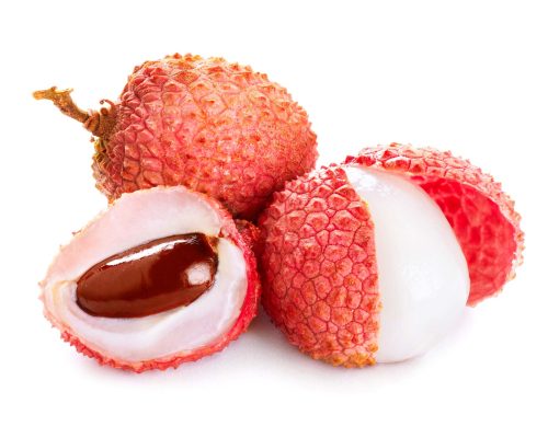 Order fresh lychee fruit. It has rough red skin; inside is a translucent white flesh. The flavor of the pulp is aromatic. The fruit, also known as litchi, is a good source of Vitamin B, Vitamin C, and potassium. The fruit is usually eaten fresh in recipes like sangria and other cocktails.